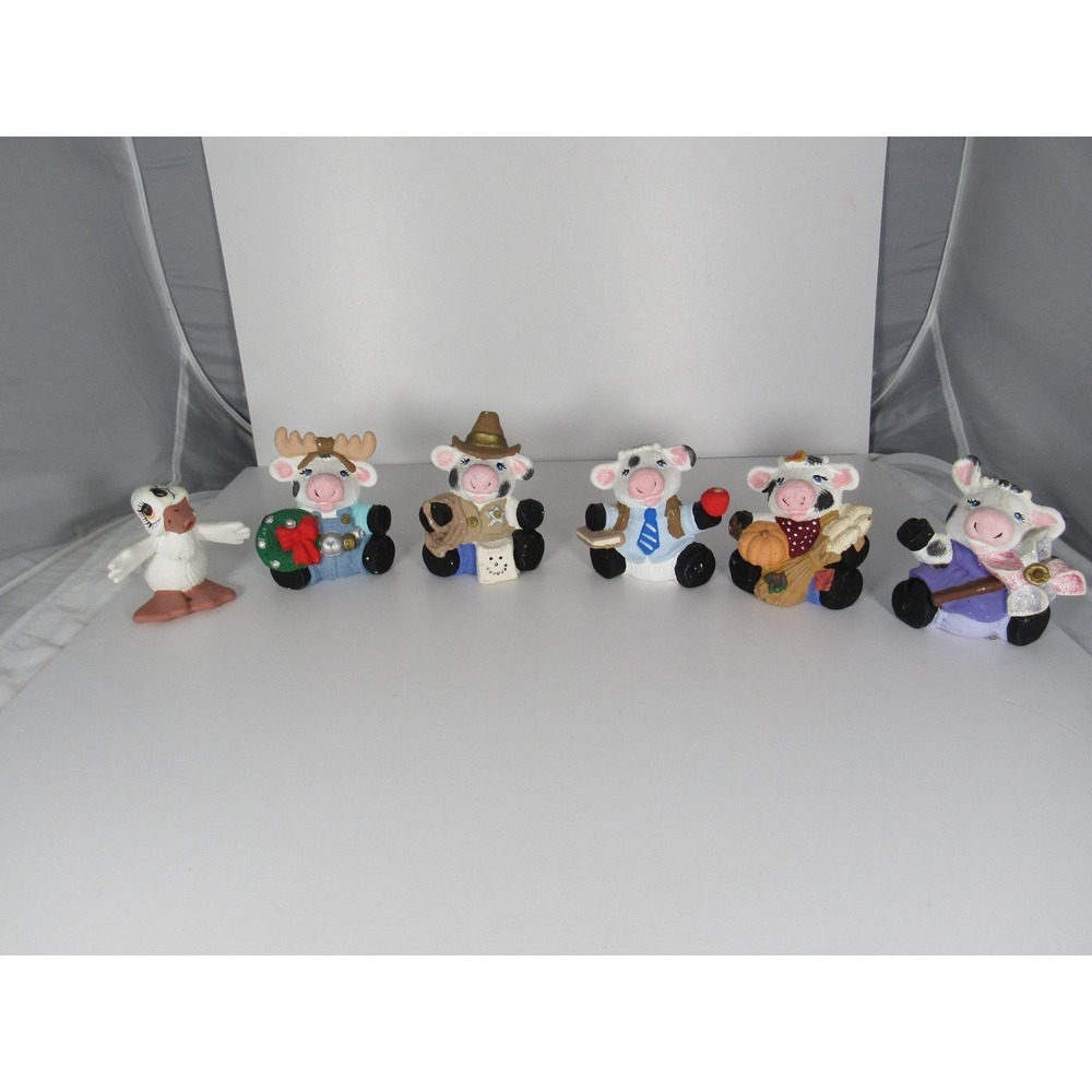 Hand Painted Ceramic Cow and Duck Figurine Set Collectible Shelf Decor